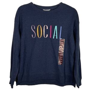 Wildfox Navy Blue Social Statement Crewneck Sweatshirt XS NWT
